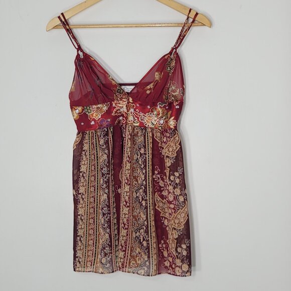 Cinema Etoile Gypsy Red Sheer Floral Bohemian Adjustable Spaghetti Straps - Picture 3 of 10